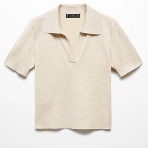 NEW! MANGO Polo Style Sweater Neutral Cream Color Short Sleeve medium